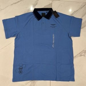 Hackett Aston Martin Racing blue polo shirt.